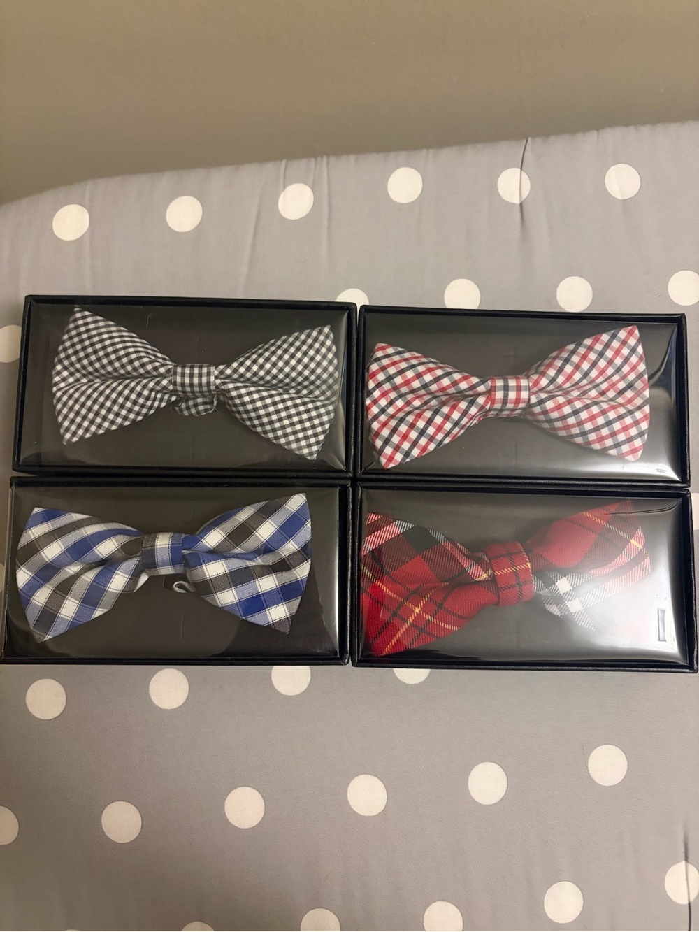 4 Classic Plaid Bow Ties - Red, Blue, Black Options